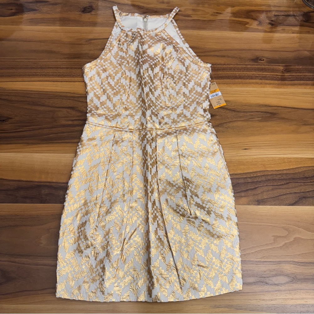 RACHEL Rachel Roy Metallic Gold and Cream Dress